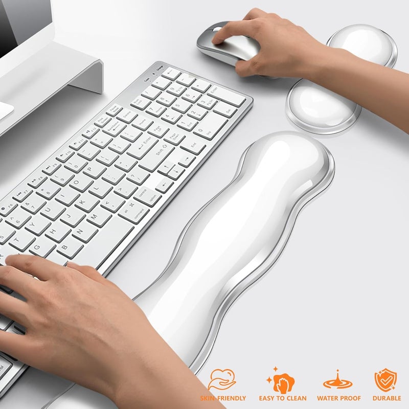 KEPUTAIER Gel Keyboard Wrist Rest, Cute Wrist Support and Arm Support Keyboard Rest for Keyboard and Mouse Typing Pain Relief，Suitable for Office/Computer/Laptop/Gaming（Transparent White Set ） - Image 3
